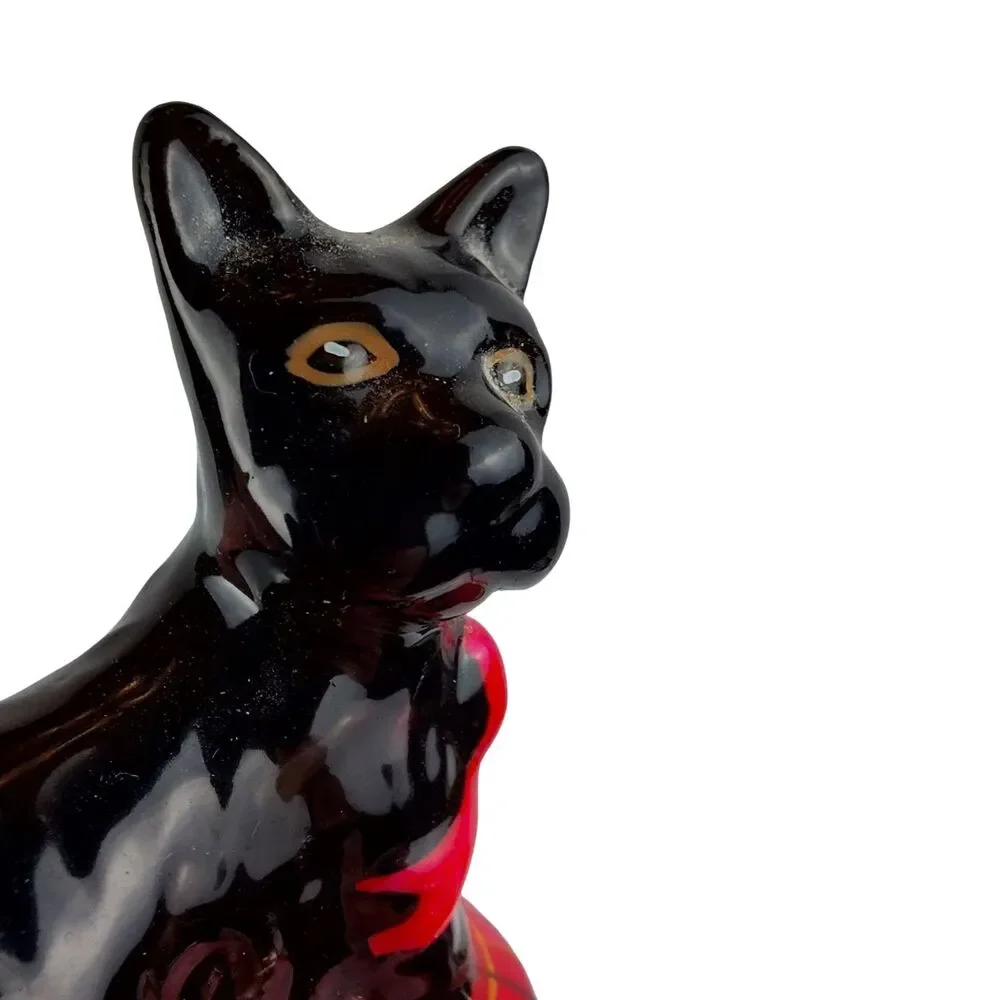 Scottie Scottish Terrier Dog On Red Pillow Porcelain Brass Trinket Box